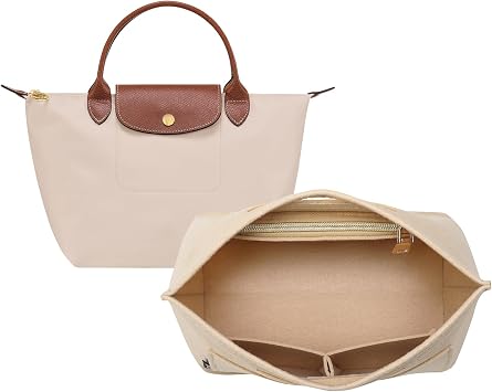 OPPOSHE Purse Organizer Insert for Longchamp Le Pliage, Premium Felt Long Champ Bag Handbag Women, Tote Organizer Insert with 6 Compartments Small, Beige