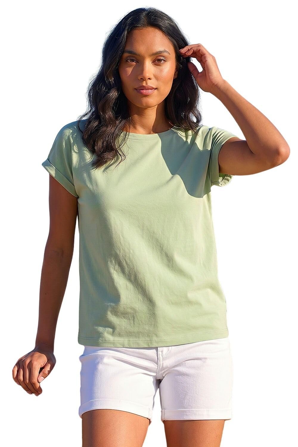 Roman Women's Light Green Plain Stretch Cotton Jersey T-Shirt In | : Size 12