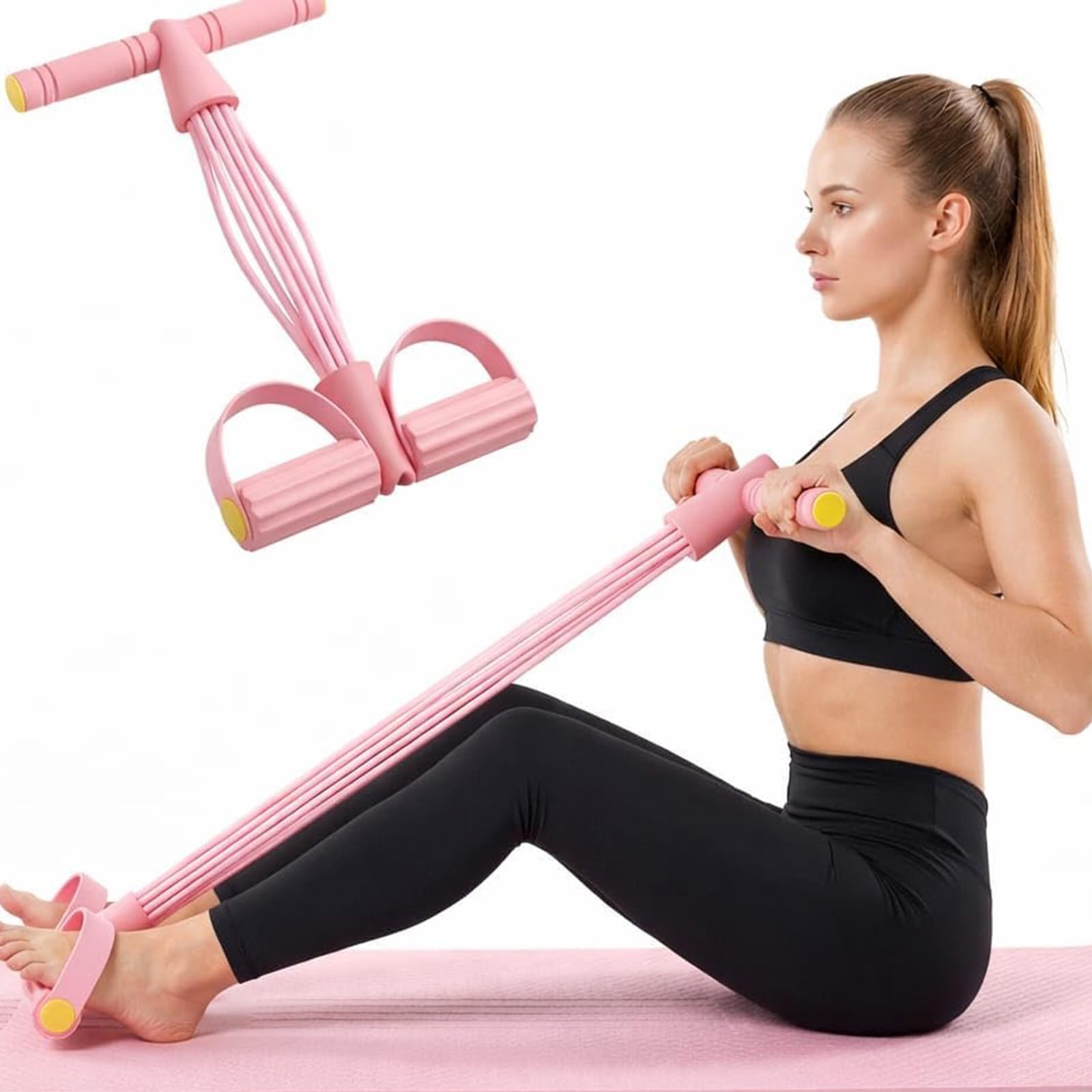 Pedal Resistance Band s with Handle, Abdominal Trainer,Pink