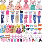 ENOCHT 47 PCS Girl Doll Clothes and Accessories 2 PCS Fashion Dresses 3 Tops and Pants Outfits 5 PCS