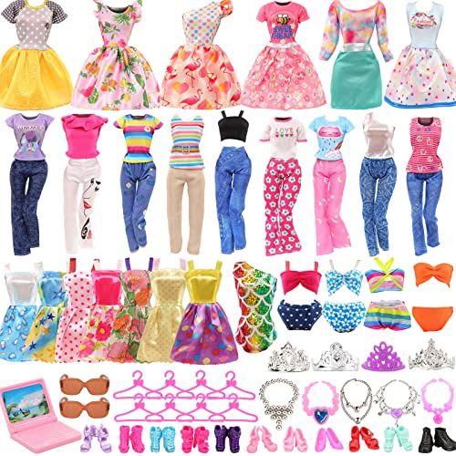 Enocht 47 Pcs Girl Doll Clothes And Accessories 2 Pcs Fashion Dresses 3 Tops And Pants Outfits 5 Pcs Party Dresses 2 Sets Swimsuits Bikini,35 Pcs Shoes Hangers And Other Accessories For 11.5 Inch Doll #TOP7