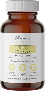Zinc Complex Highly Absorbable Supplement with Picolinate & Bisglycinate, Plus Quercetin, Resveratrol, L-Histidine & Copper Supports Immune Function, Skin, Energy & Cellular Health