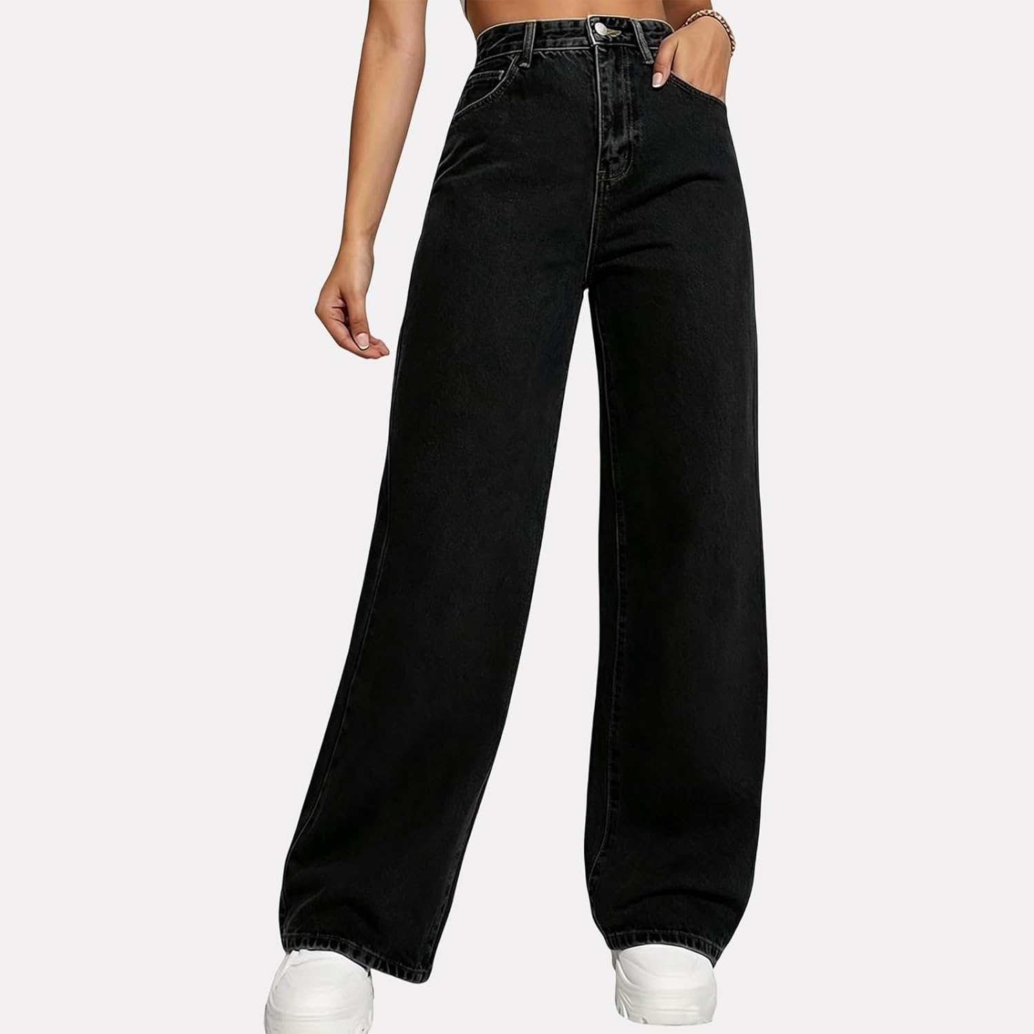 Womens Plus Size Wide Leg Jeans Women Stretch Straight Leg Jean High Waist Baggy Casual Boyfriend Jeans