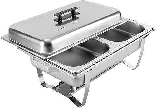 Miniatura 1 de Juego de bufé de platos de 9.5 cuartos de galón, juego de servidores y calentadores de bufé de acero inoxidable con bandeja de agua, bandeja para