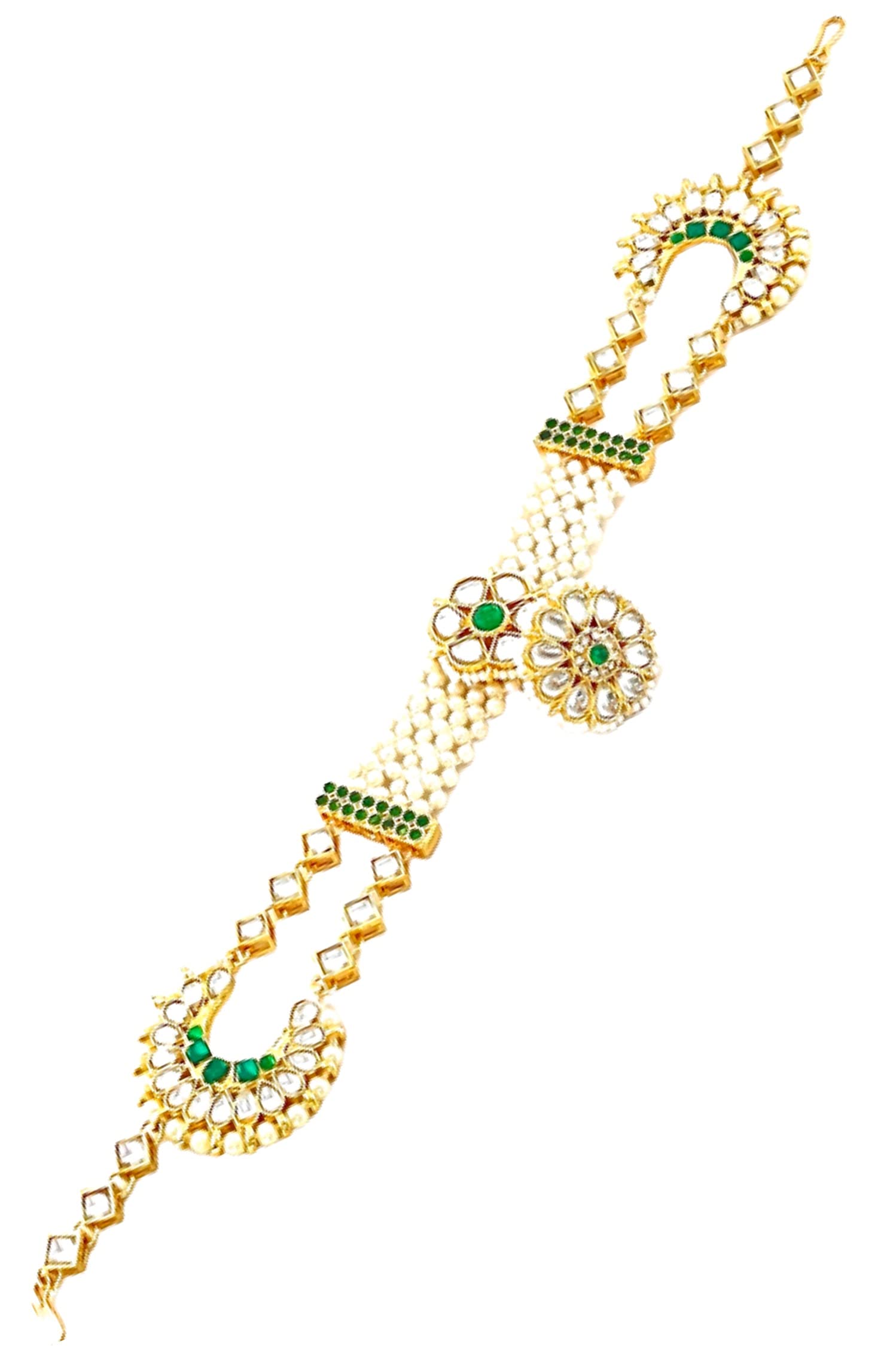 Sattyaki Gold-Plated Traditional Dulhan Bridal Sheesphool Mathapatti Rajasthani Maang Tikka with detachable Borla in Kundan Minakari with White Beadwork in Emerald Green for Women and Girls (B09C4H68KL) Amazon Price History, Amazon Price Tracker