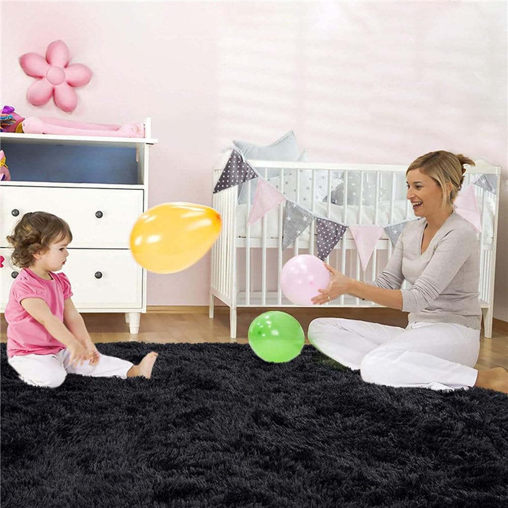 Soft Room Carpet Large Fuzzy Shag Area Rugs Modern Indoor Home Living Room Carpet Children Bedroom Rug,Black,80cm x 120cm