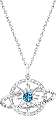 FANCIME Stellar Promise Birthstone Necklace for Women White Gold Plated Sterling Silver Planet Star Pendant Fine Jewelry Anniversary Birthday Mothers Day Gifts for Women Wife Friend Her