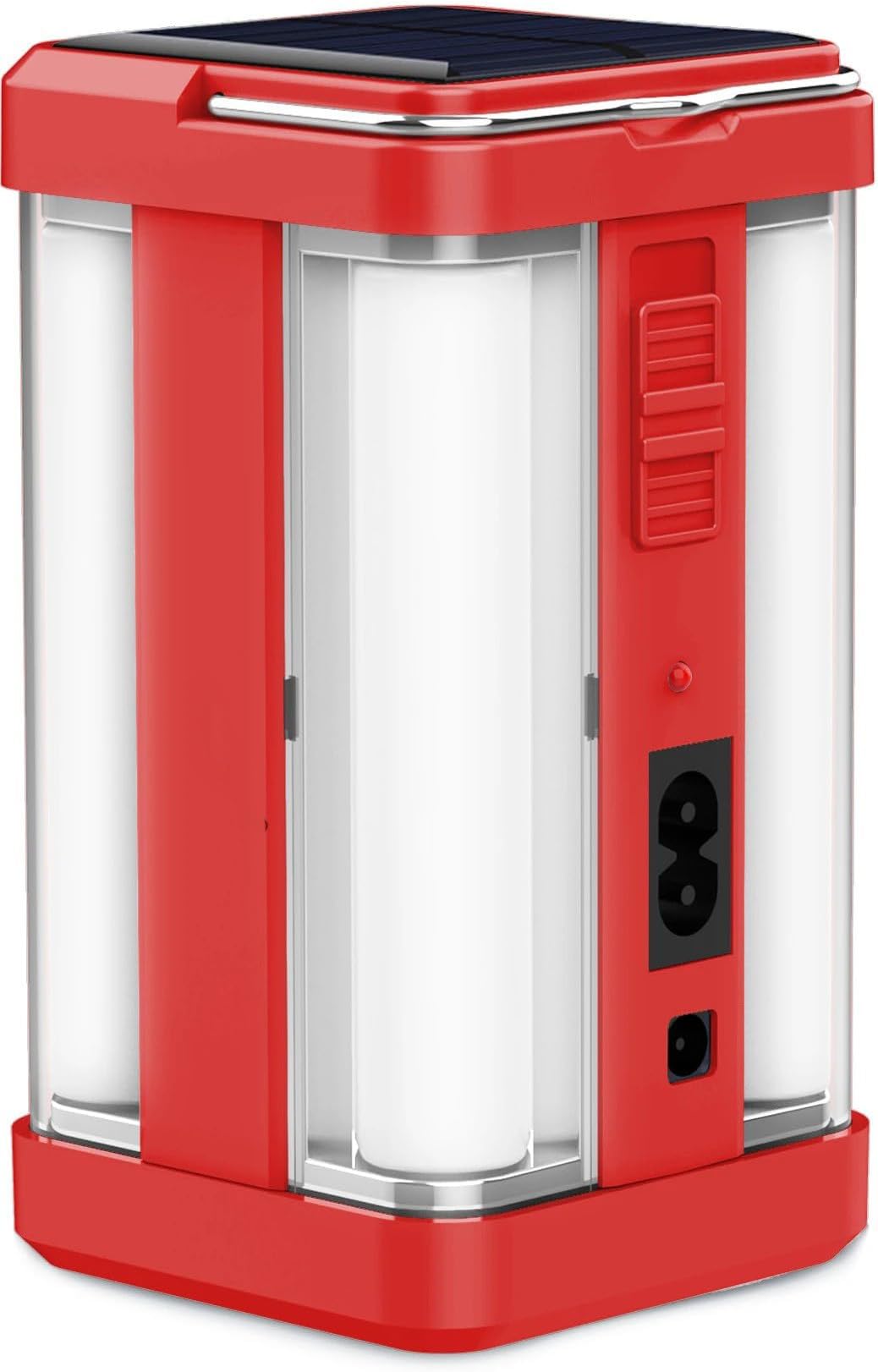 Rechargeable 4 Side Tube with 2 Multiple Mode Extra Bright Dc / Solar Lantern 5 Hrs Torch Emergency Light (Red)
