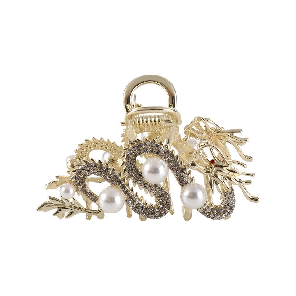 Zinc Alloy Zodiac Dragon Hair Clip, Rhinestone Pearl Hair Claw Metal Hair Clamp Hair Accessories Jewelry