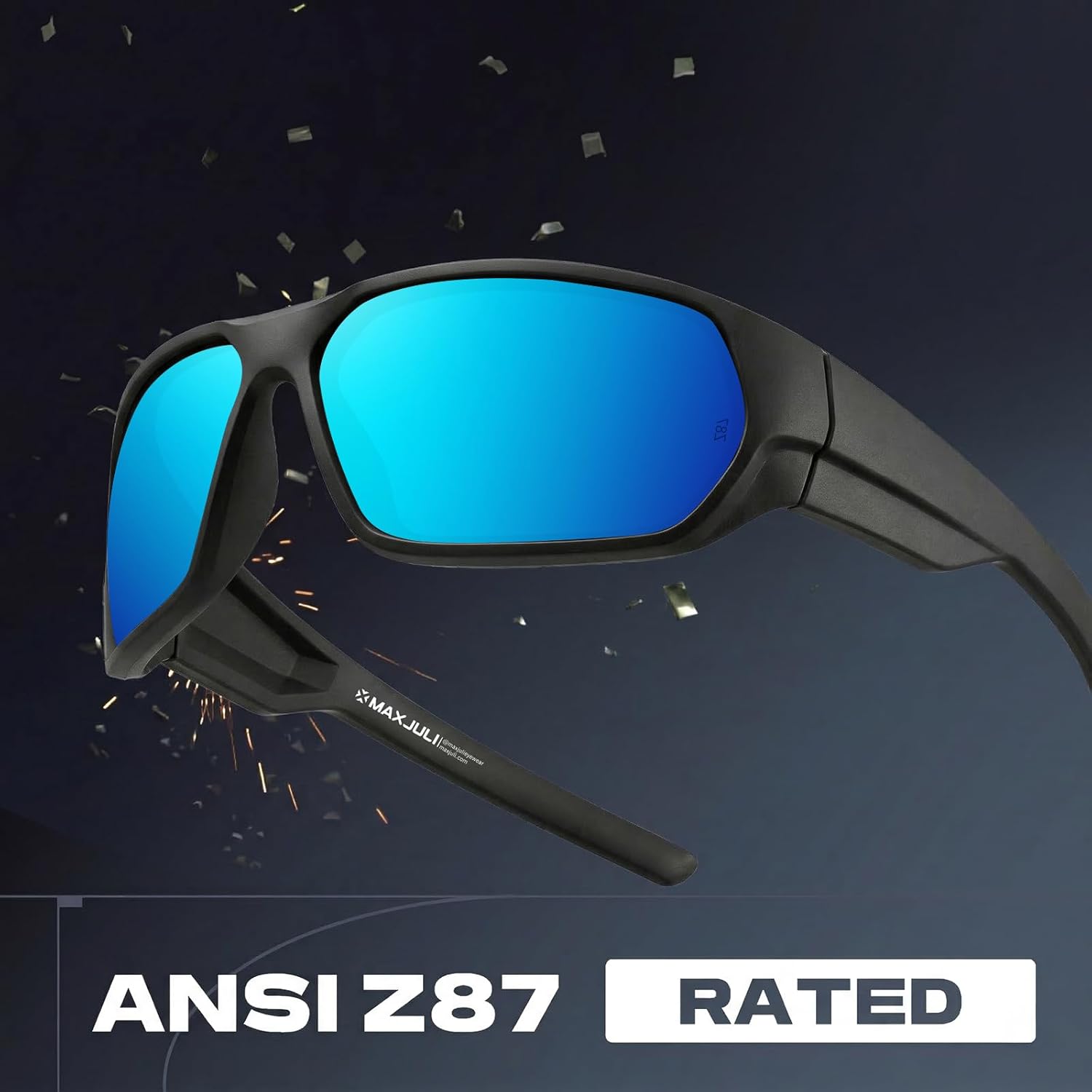 MAXJULI XL Z87 Wrap Around Sports Sunglasses for Big Wide Heads Men TR90 Ultralight UV400 Protection Safety Glasses 8707