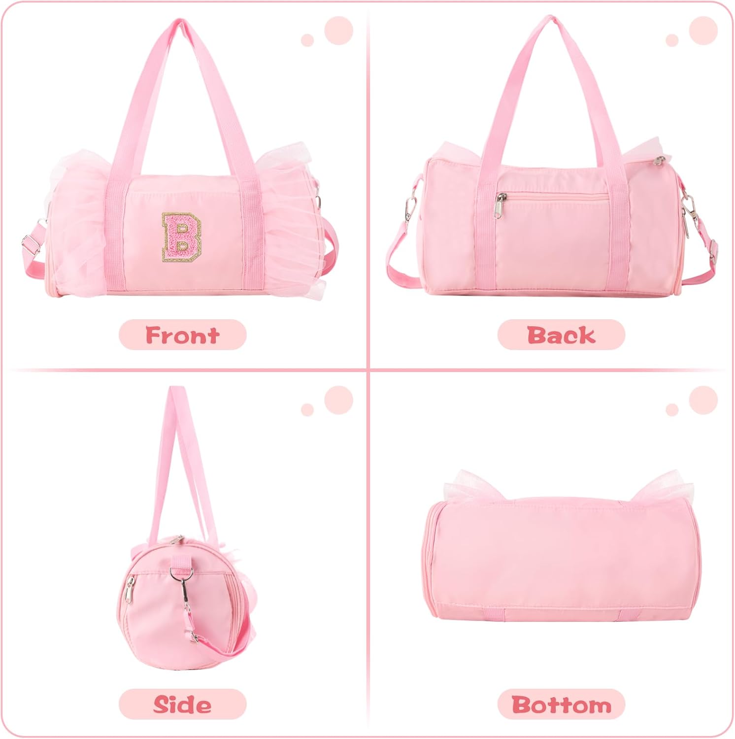 Personalized Initial Dance Bag for Girls 4-6, Small Lace Gym Sport Yoga Cheer Dance Bags Gift for Teen Girls, Cute Letter Kids Ballet Bag Toddler Travel Duffel Tote with Adjustable Straps(Pink-B)