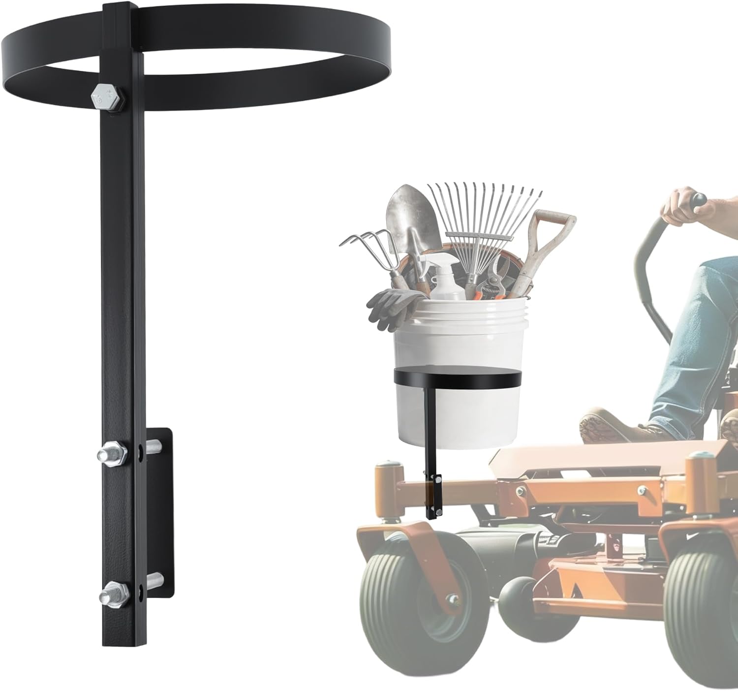 5 Gallon Trash Bucket Holder for Zero Turn Mowers, 11.2" Diameter, Heavy-Duty Steel Bucket Storage Bracket with Clamp, Convenient for Indoor Outdoor Yard Cleaning