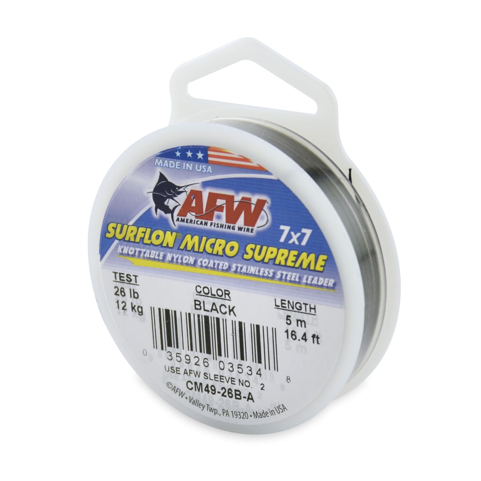 American Fishing Wire Surflon Micro Supreme Nylon Coated Leader Wire Black Colour, 26 Pound Test, 5-Metre