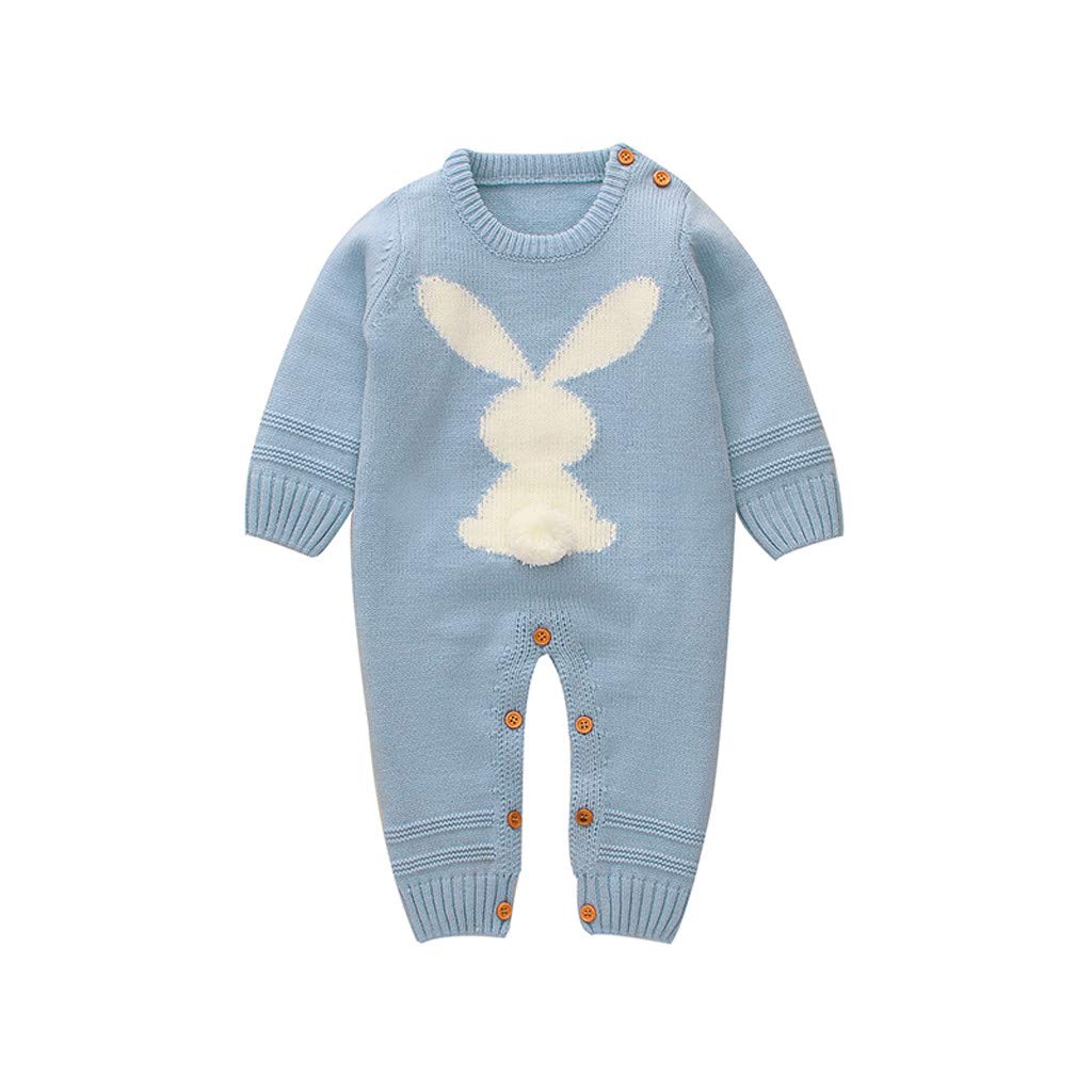 RNTOP Unisex Easter Clothes Infant Knitted Sweater Romper Jumpsuit Baby Girl Boy Long Sleeve (Light Blue, 6-12 Months)