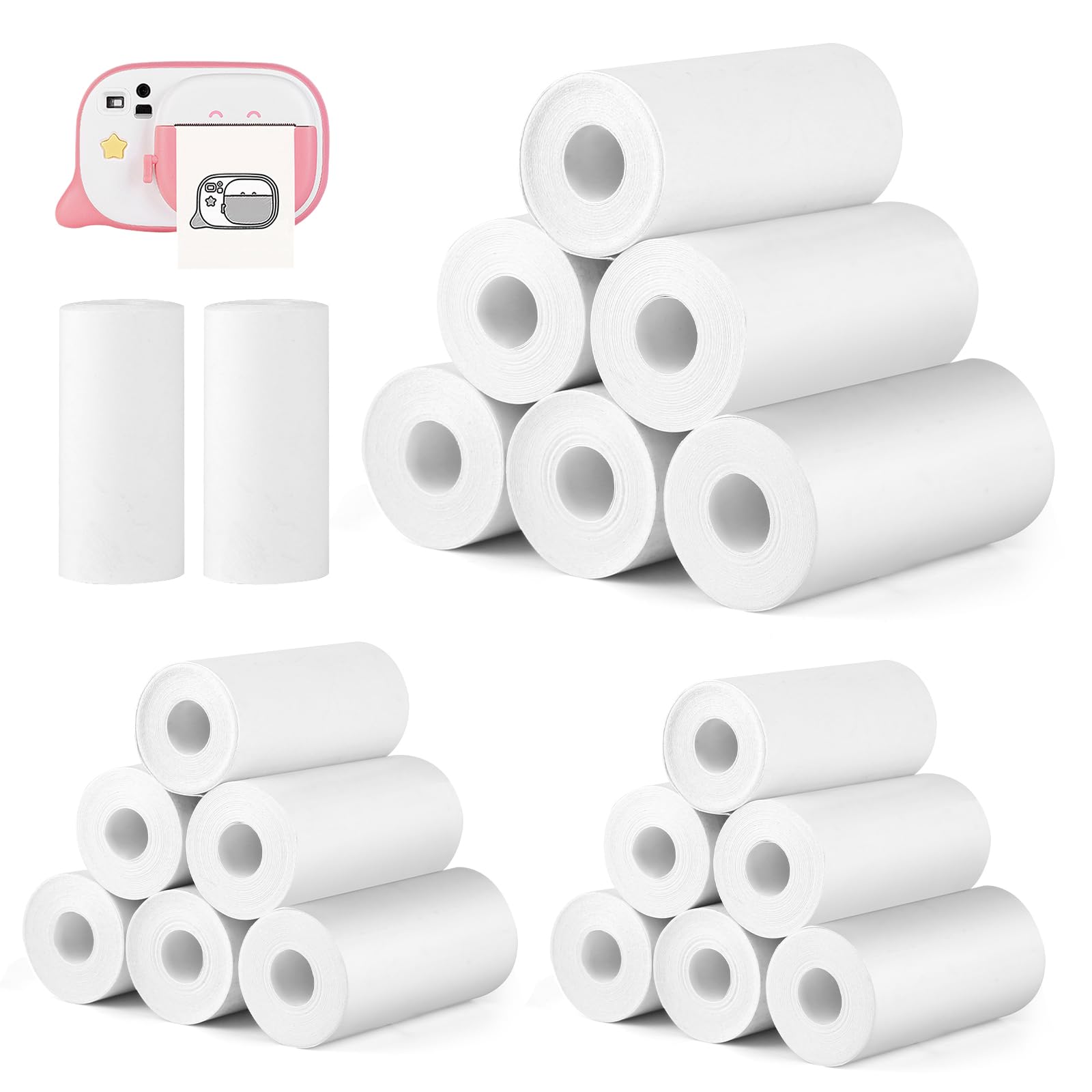 20 Rollos de Papel Térmico para Cámaras Instantáneas Infantiles, 57 x 25 mm, Mini Rollos Blancos, Papel de Impresión y Recarga Térmica para Niños