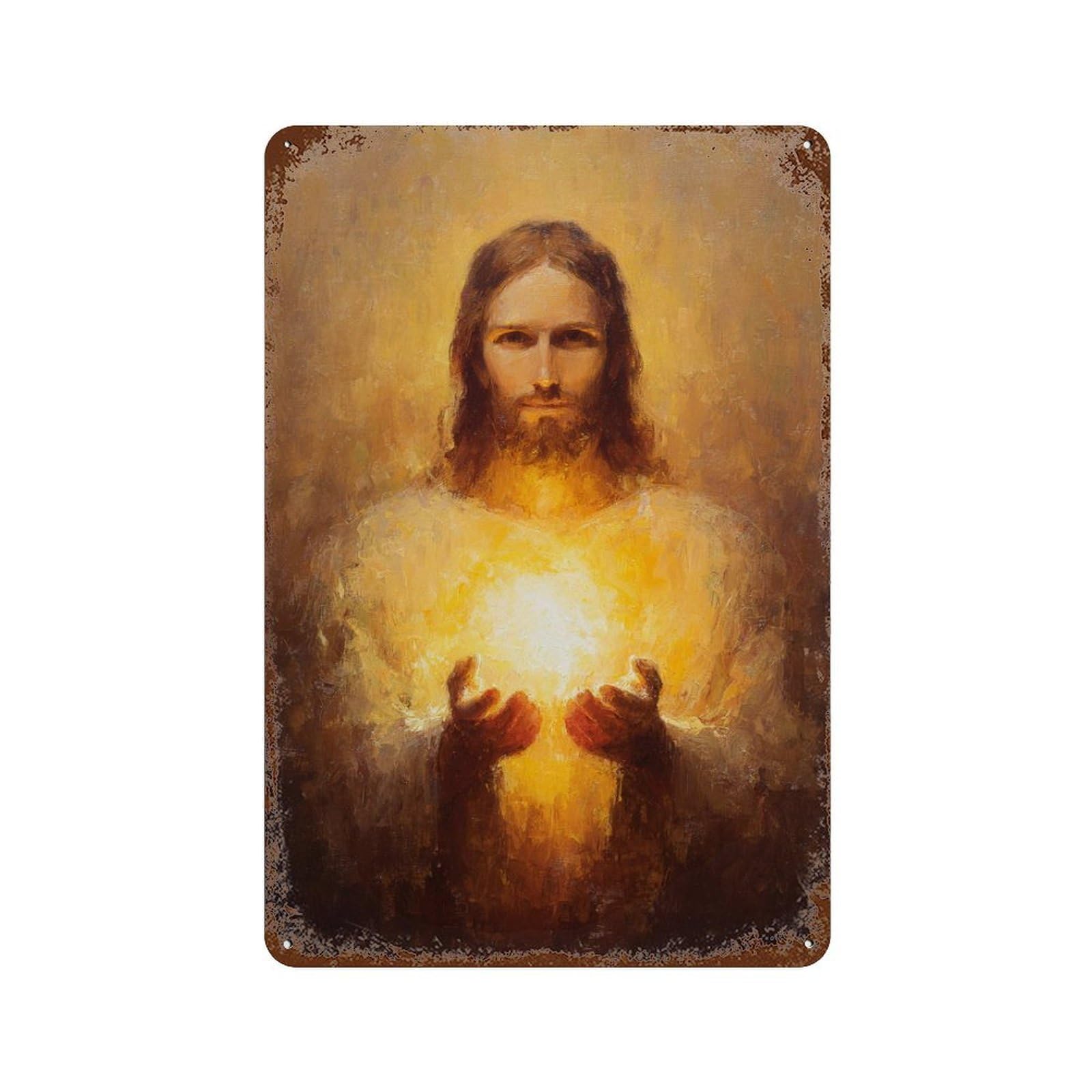 Jesus Christ Painting Art Print Aged Metal Wall Plaque 11.8"x7.9", for Office, Studio And Wall Decor, Novelty Wall Decor
