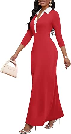 FANDEE Women's Bohemian Maxi Dress - V-Neck 3/4 Sleeve Summer Long Dress With Pockets, Green Medium - View #2