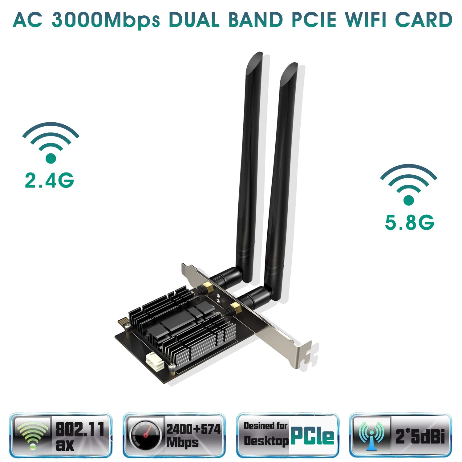 /G EP-9636GS Dual Band Wifi6 Wireless Desktop PCIE Scheda di Rete AX200 802.11ax 2.4G / 5Ghz Adattatore PCI Express 5.1 Gigabit Bluetooth - Nero