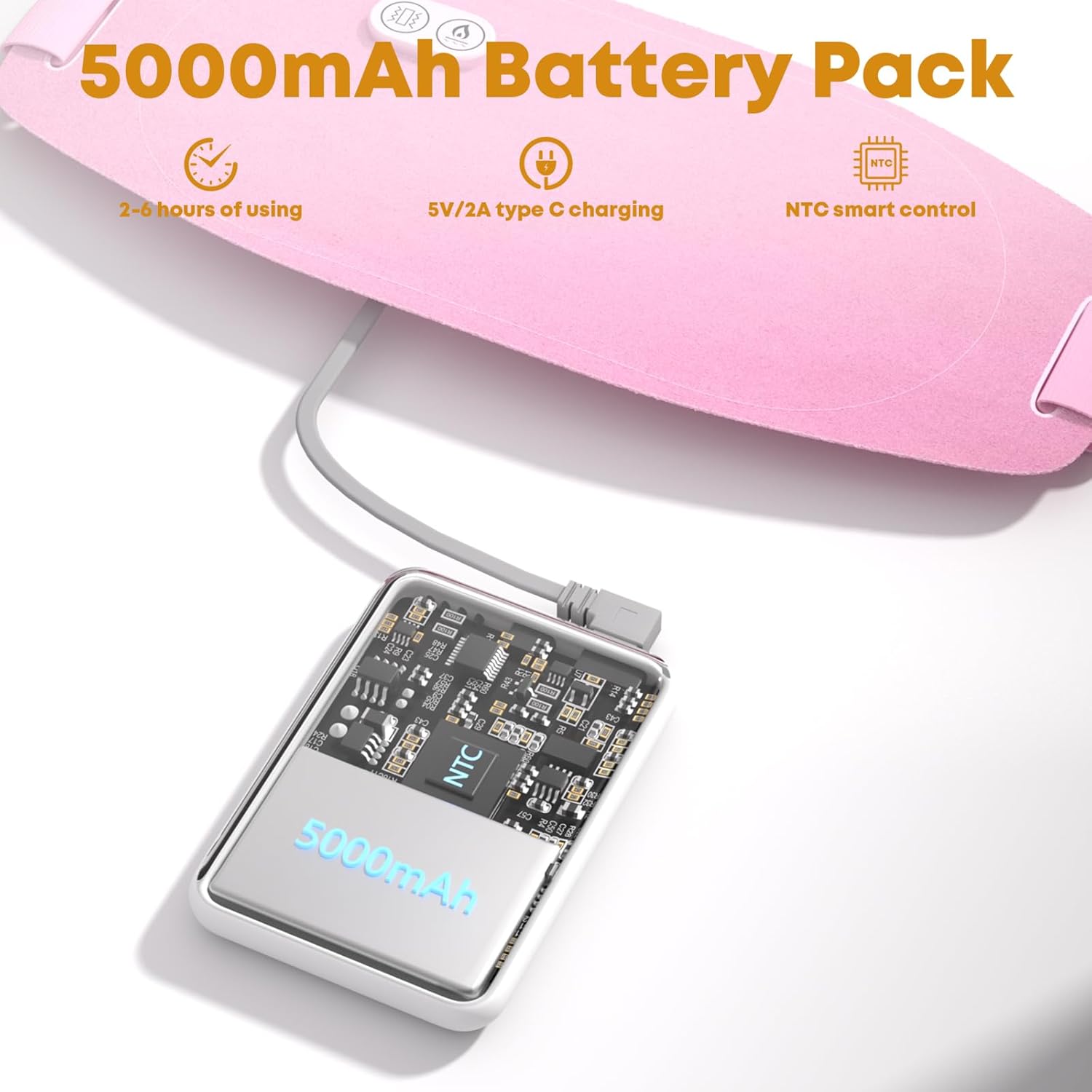 Portable Heating Pad for Cramps, Larger Heating Area Ultra Thin Cordless Electric Period Fast Heat Pad Back Pain Relief Menstrual Belt 3 Heat 5 Massage for Women Her Christmas Stocking Stuffers - Image 4