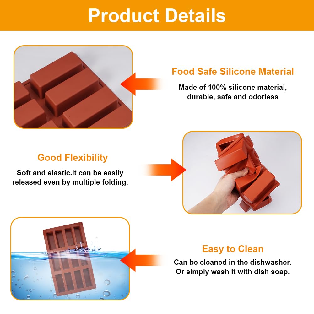 2 Pezzi Stampi Silicone Rettangolari Marroni 12 Cavità Antiaderenti | Forme per Barrette Energetiche, Cereali, Cioccolato e Saponi Artigianali