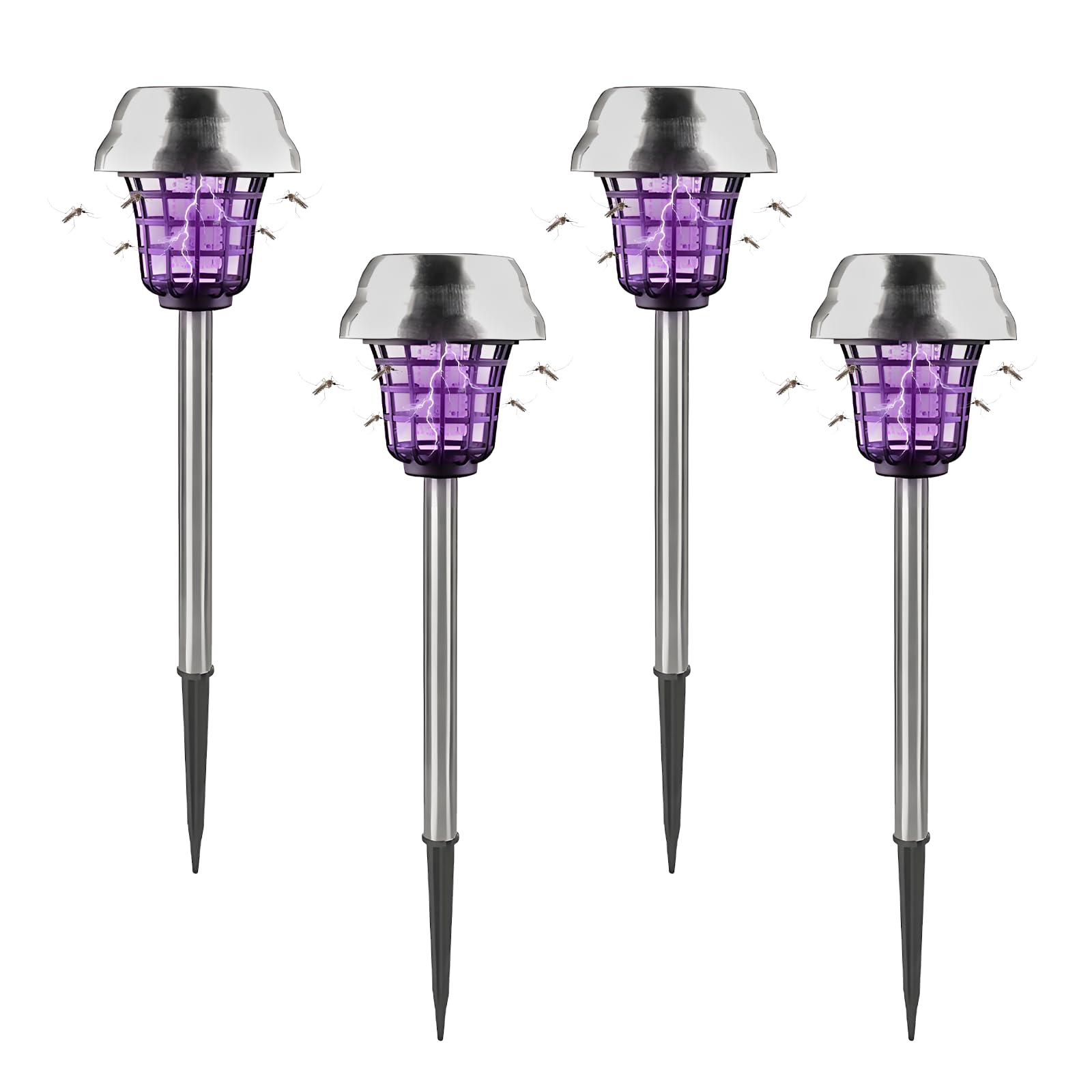 Solar Bug Zapper,Mosquitos Killer Lamp Lighting,Fly Zapper,Waterproof Outdoor Mosquito & Flying Insect Killer for Moths, Gnats, Flies, Solar Powered Trap for Backyard,Garden,Patio (4pcs-B)