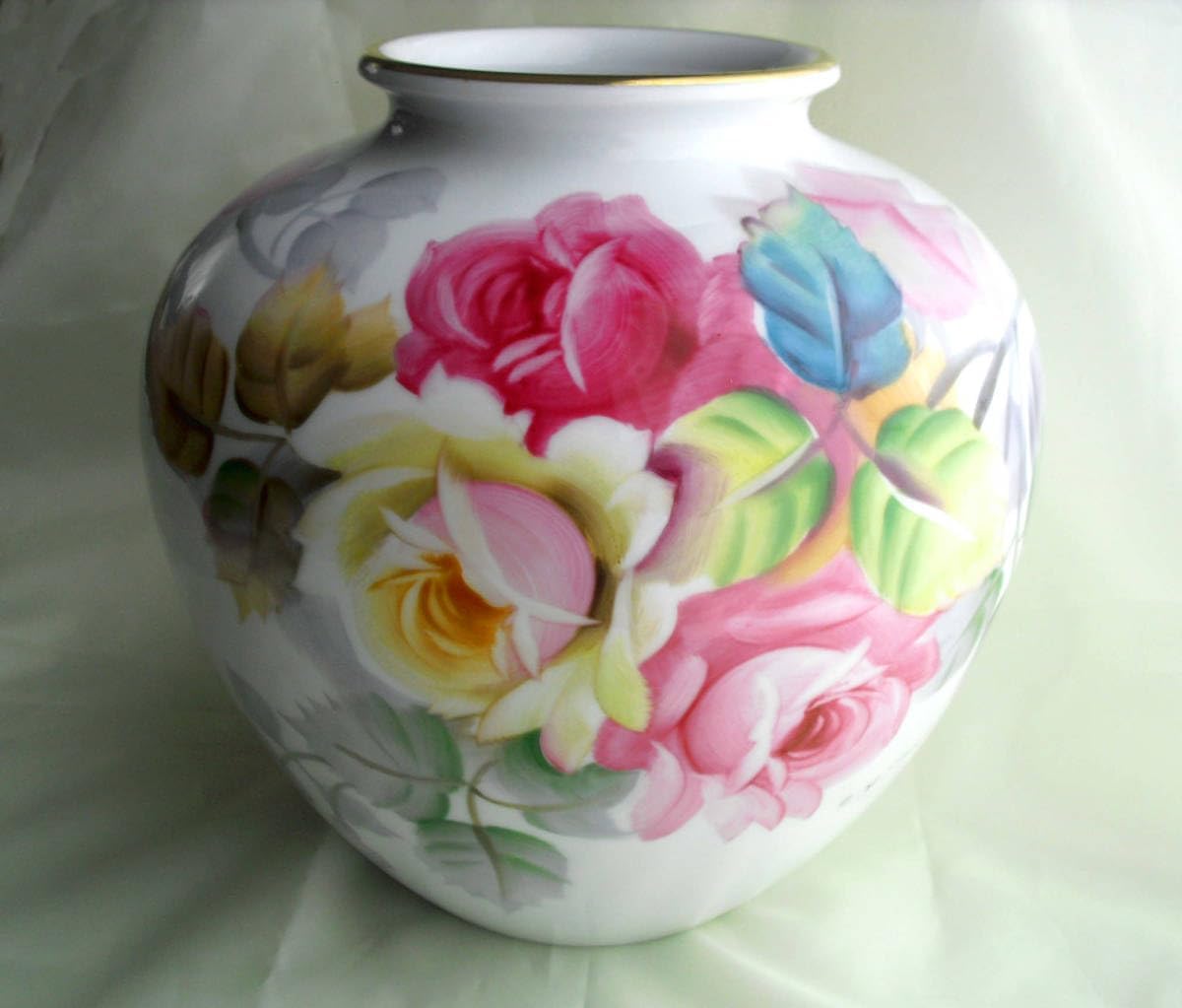 ノリタケオールドノリタケ木村義一木村会薔薇絵花瓶 Noritake オールド