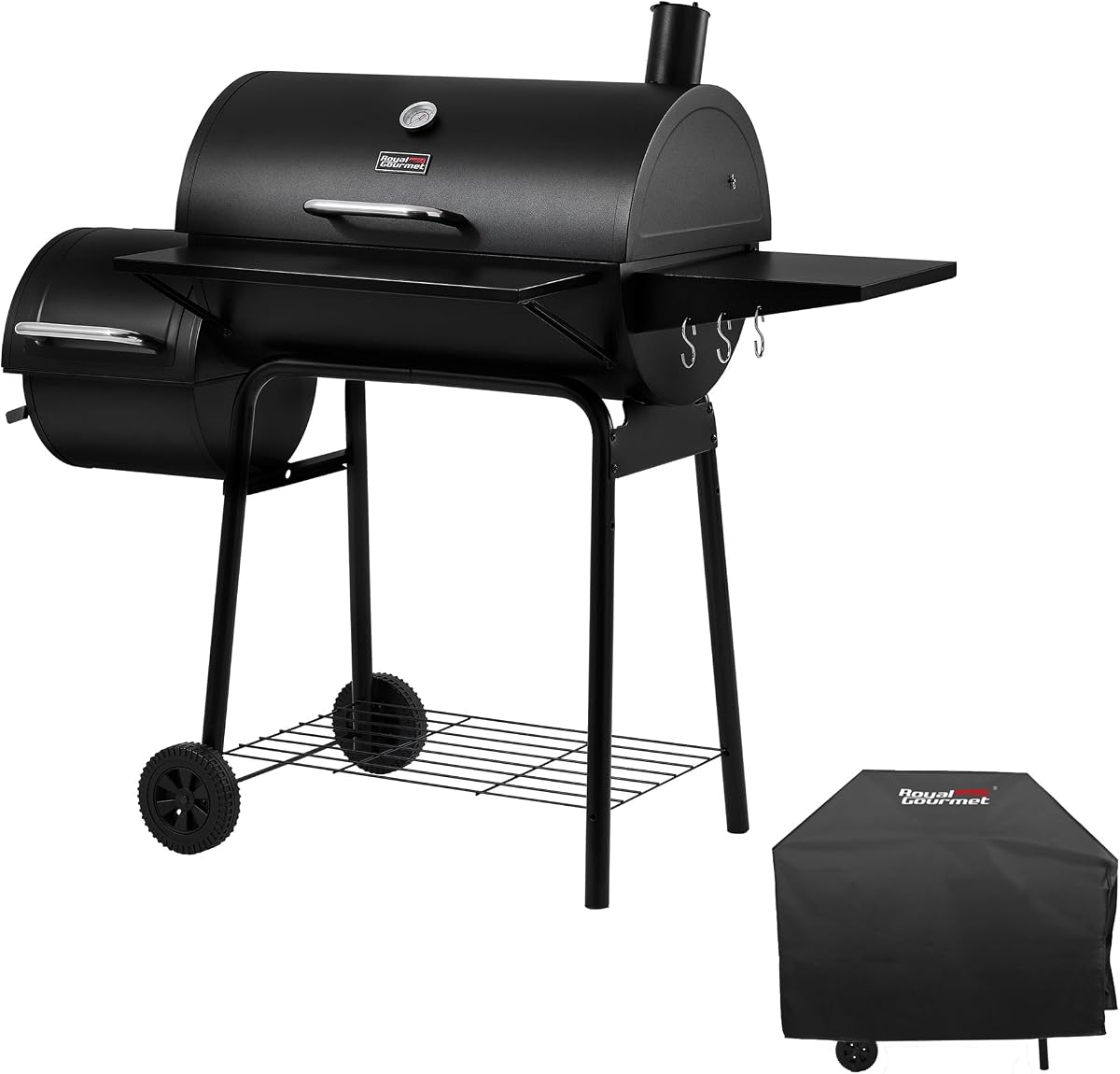 Ahumador compensado con parrilla de carbón CC1830SC con tapa | Parrillas de barril, 823 pulgadas cuadradas, negro, bandeja ajustable, medidor de termómetro, perfecto para cocinar en el patio trasero, acampar al aire libre