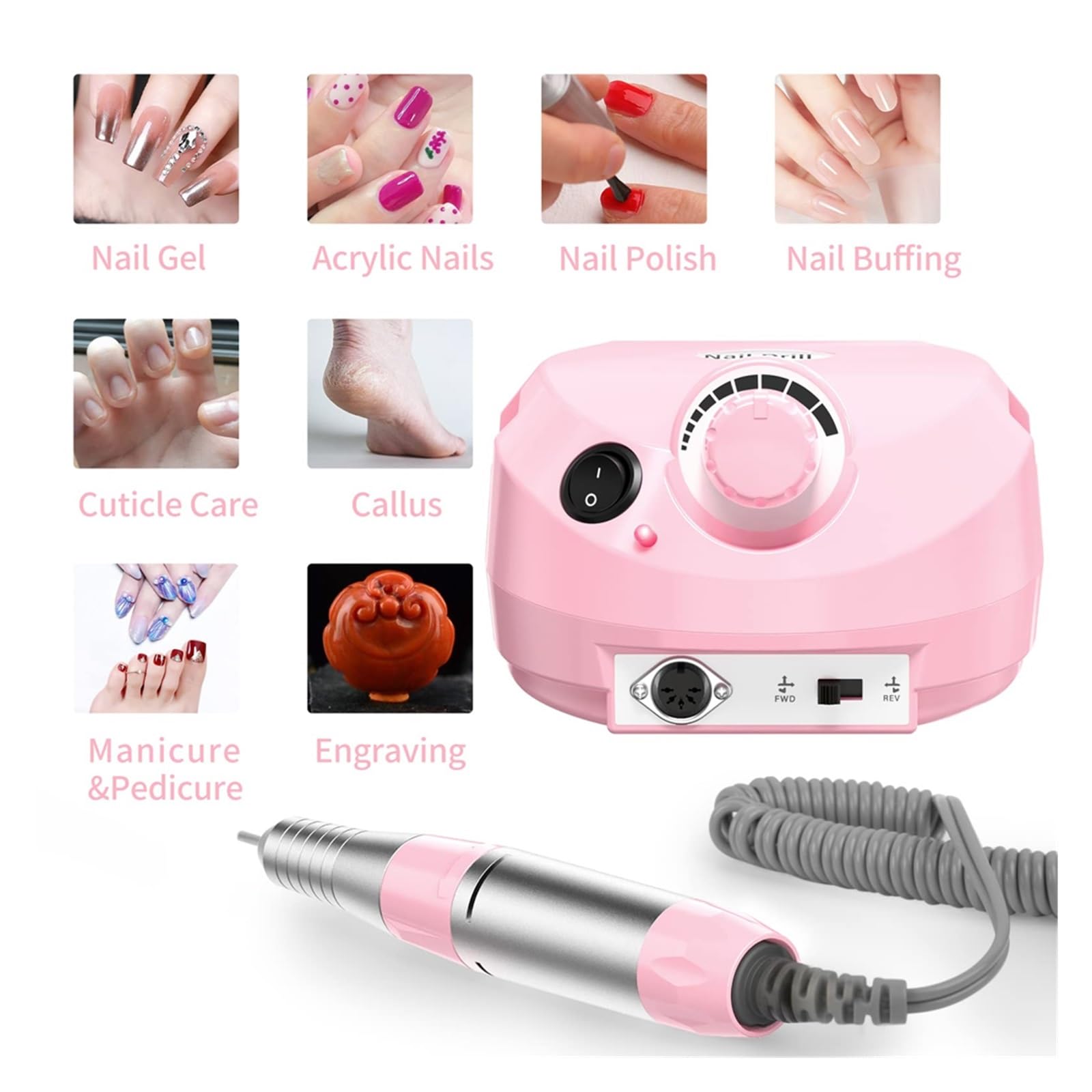 Torno para Uñas, Taladro de uñas de 30000RPM, taladro de uñas eléctrico, juegos de cortadores de fresado de manicura profesionales, lijadora quitaesmalte de Gel for lima de uñas
