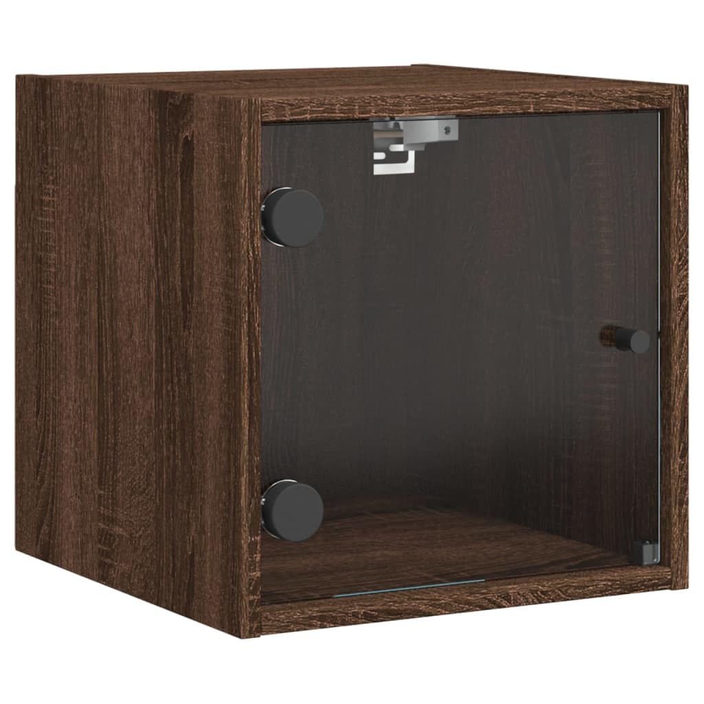 Mesillas de noche con puertas de cristal, 2 unidades, aspecto de roble marrón, 35 x 37 x 35 cm, mesita de noche para dormitorio, mesa auxiliar moderna para salón, dormitorio, estudio