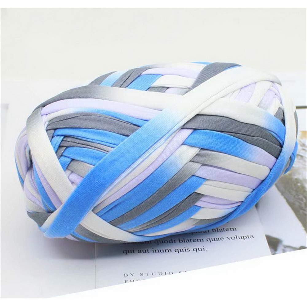 1 PCS Colorful T-Shirt Yarn Knitting Yarn Fabric Crochet Cloth for DIY Knitted Fabric Art (#46 Blue&White)