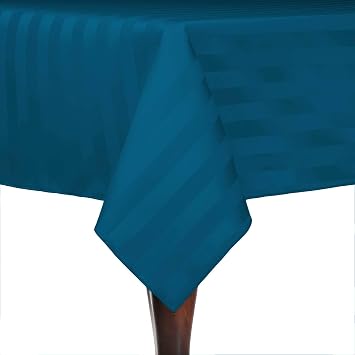 Ultimate Textile Satin-Stripe 84 x 84-Inch Square Tablecloth Lagoon Blue