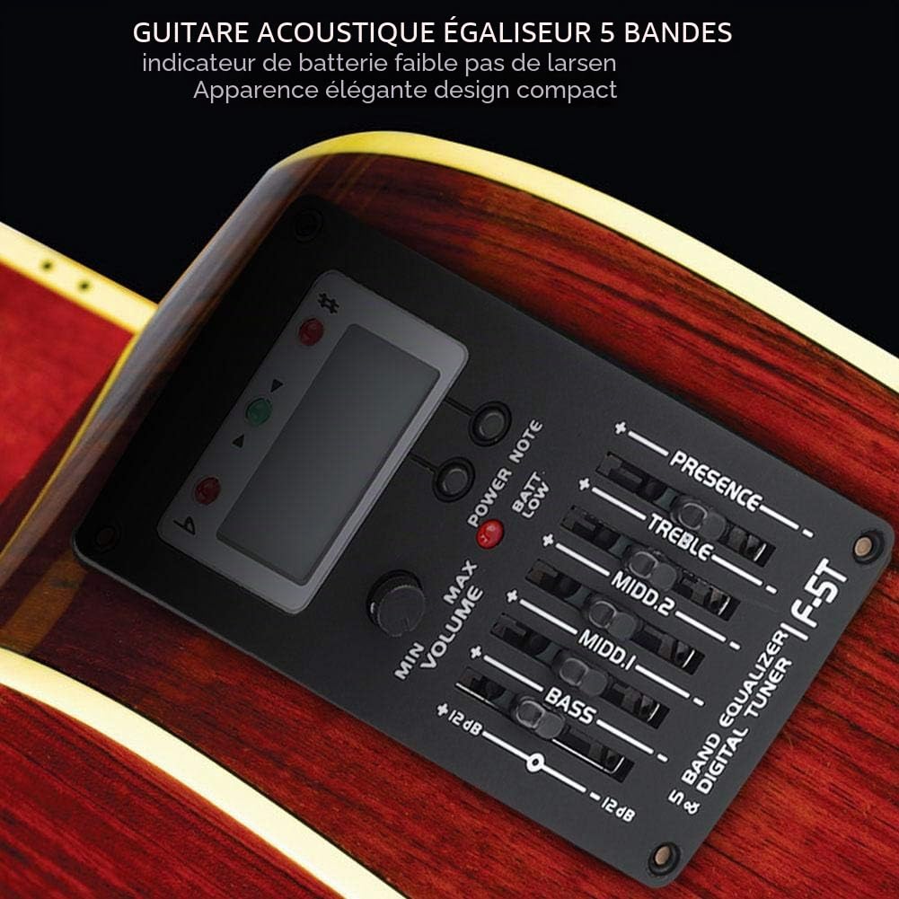 Égaliseur de guitare à 5 bandes, accordeur de préhension d'égaliseur F-5T EQ pour instrument de musique guitare acoustique