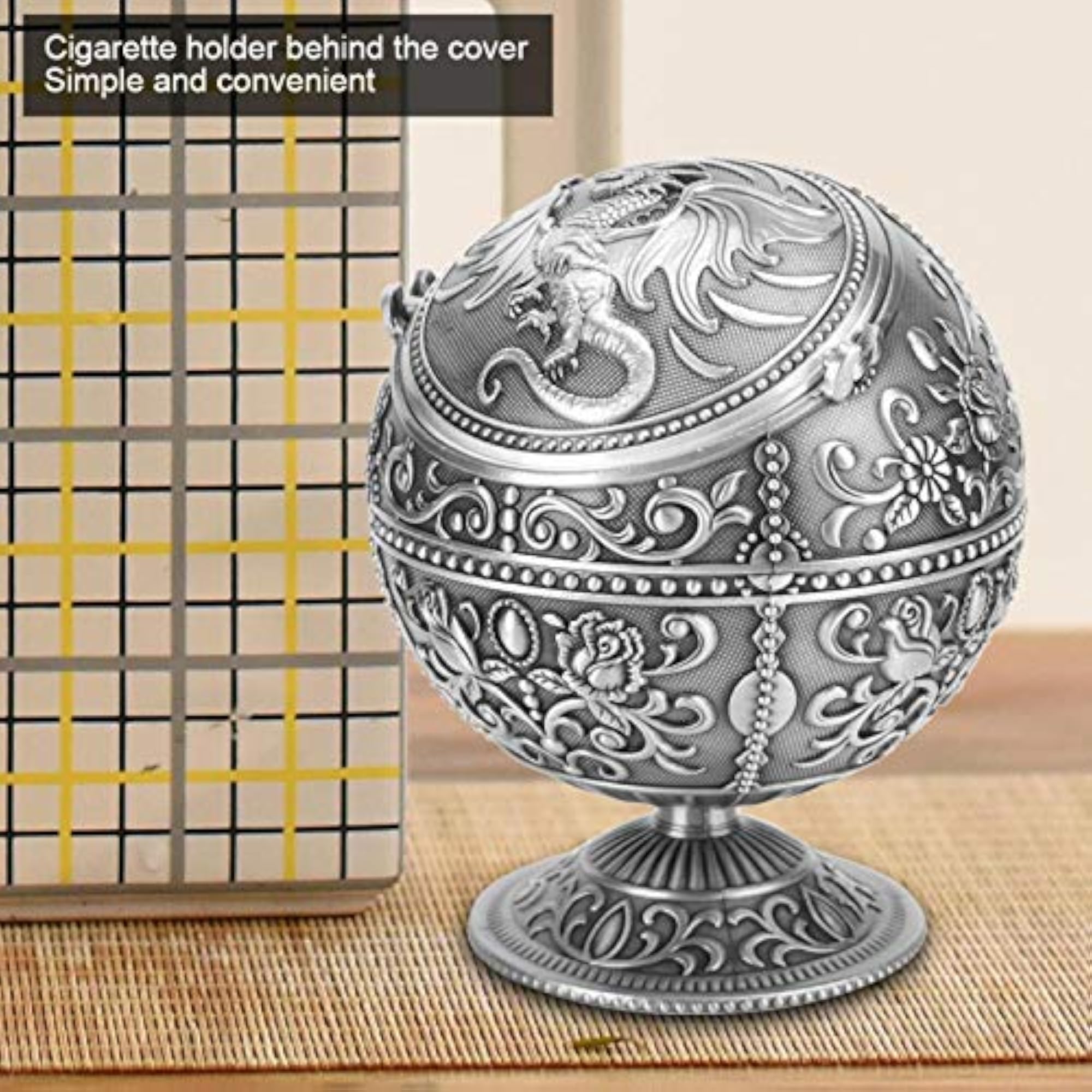 Vintage Zinc Alloy Ashtray with Dragon Relief Pattern