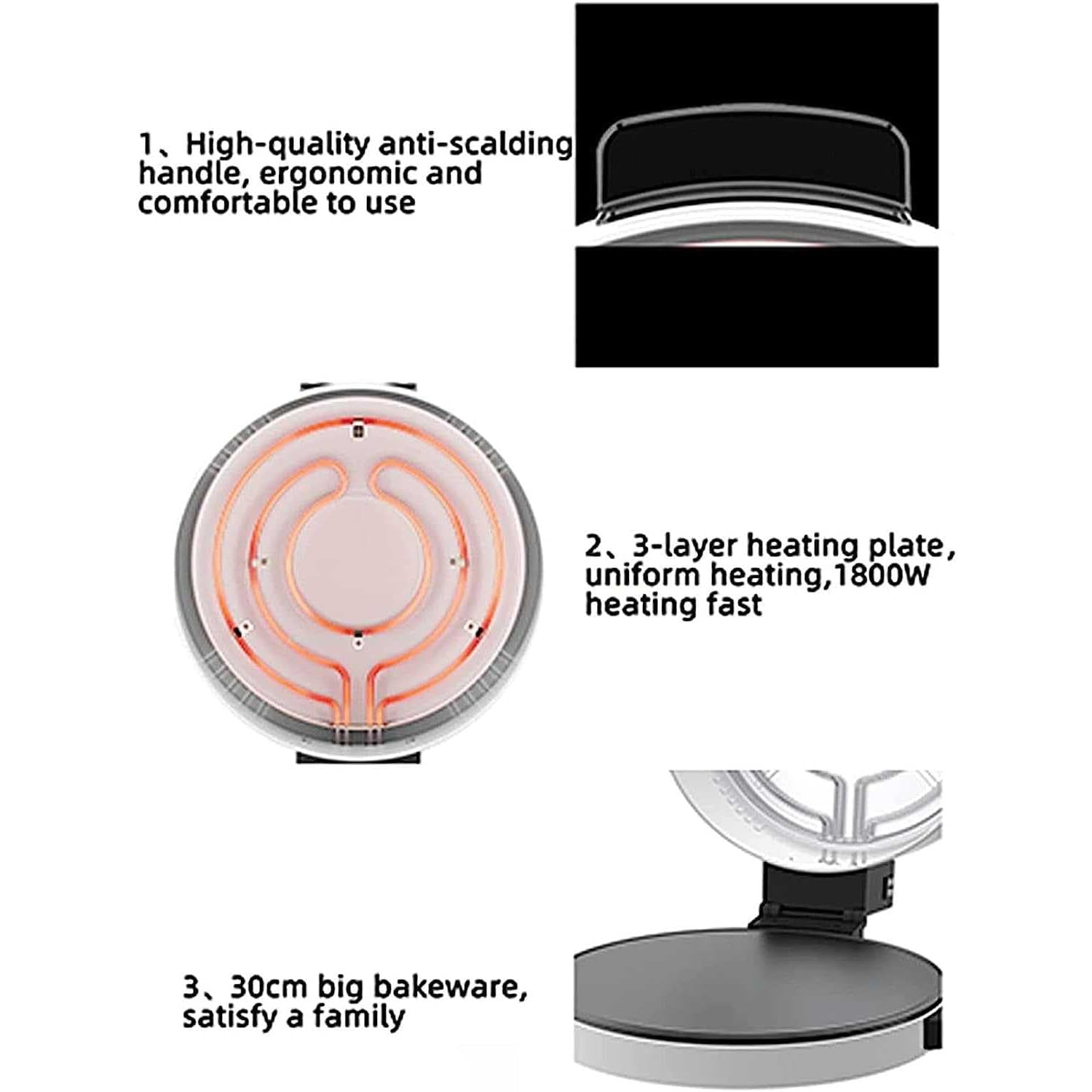 Horno eléctrico Antiadherente de Doble Cara para Pizza, 1800 W, con Luces indicadoras y de Encendido, Placa de cocción de 30 cm, para Pizzas, panqueques, Nachos, Fajitas