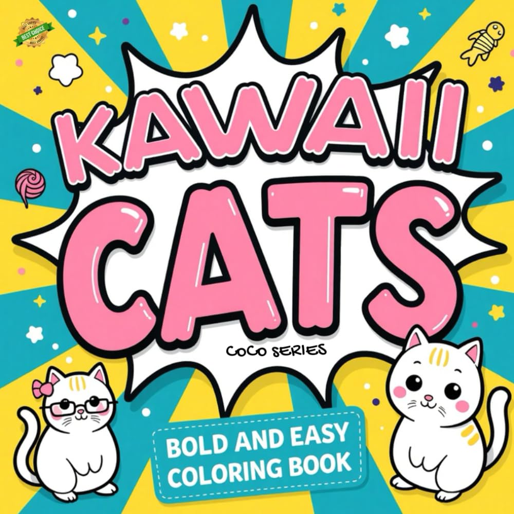 Kawaii Cat Bold And Easy Coloring Book with Easy and Simple Designs for Relaxation