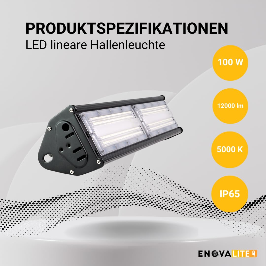 LED Hallenleuchte 100W 5000K Neutralweiß 12000lm - Industrie Hallenstrahler für Werkstatt, Lager, Garage - 120lm/W IP65 IK10 ENEC – High Bay Industrielampe Hallenbeleuchtung