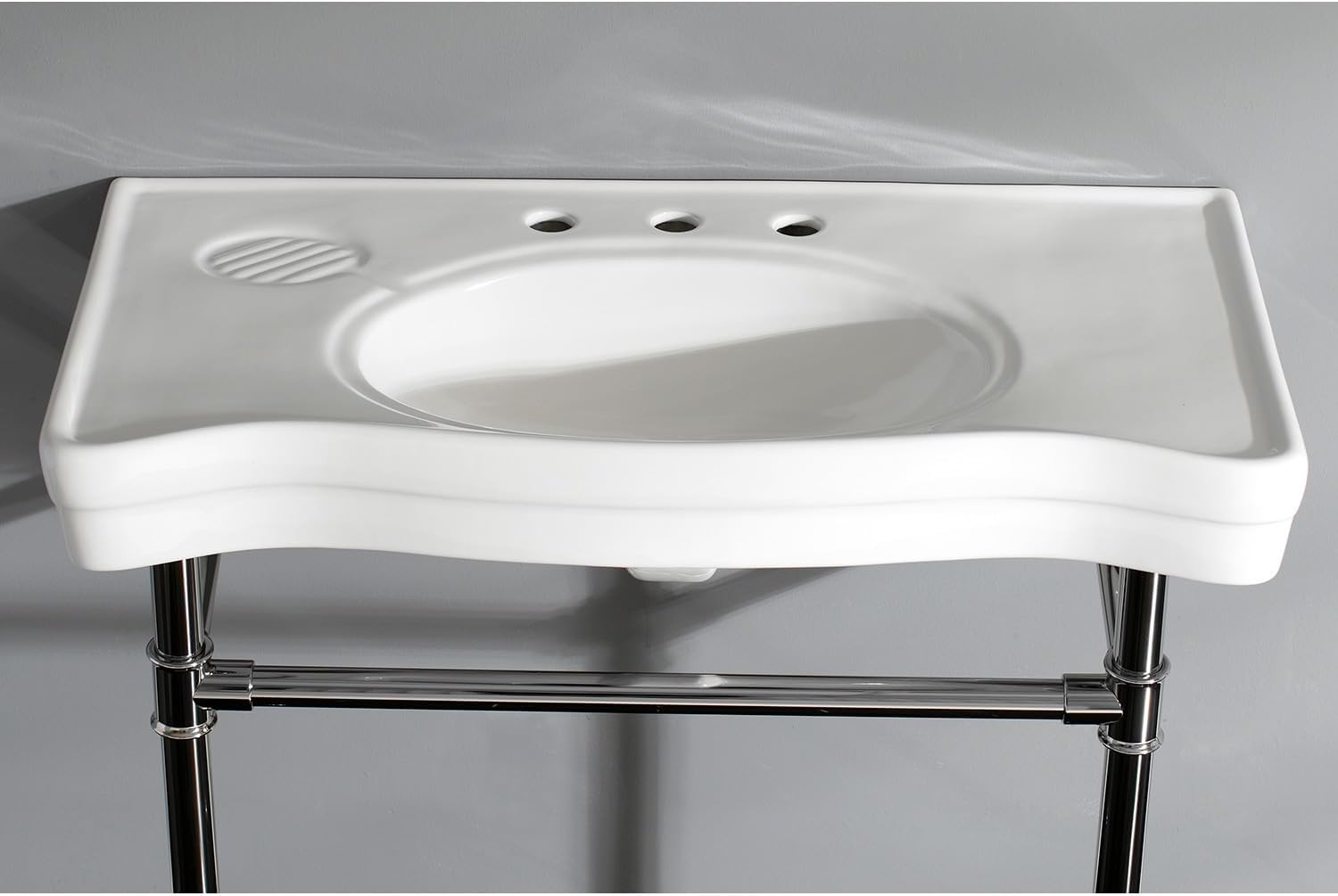 Kingston Brass VPB1366ST Imperial Ceramic Console Sink with Stainless Steel Legs, White/Polished Nickel