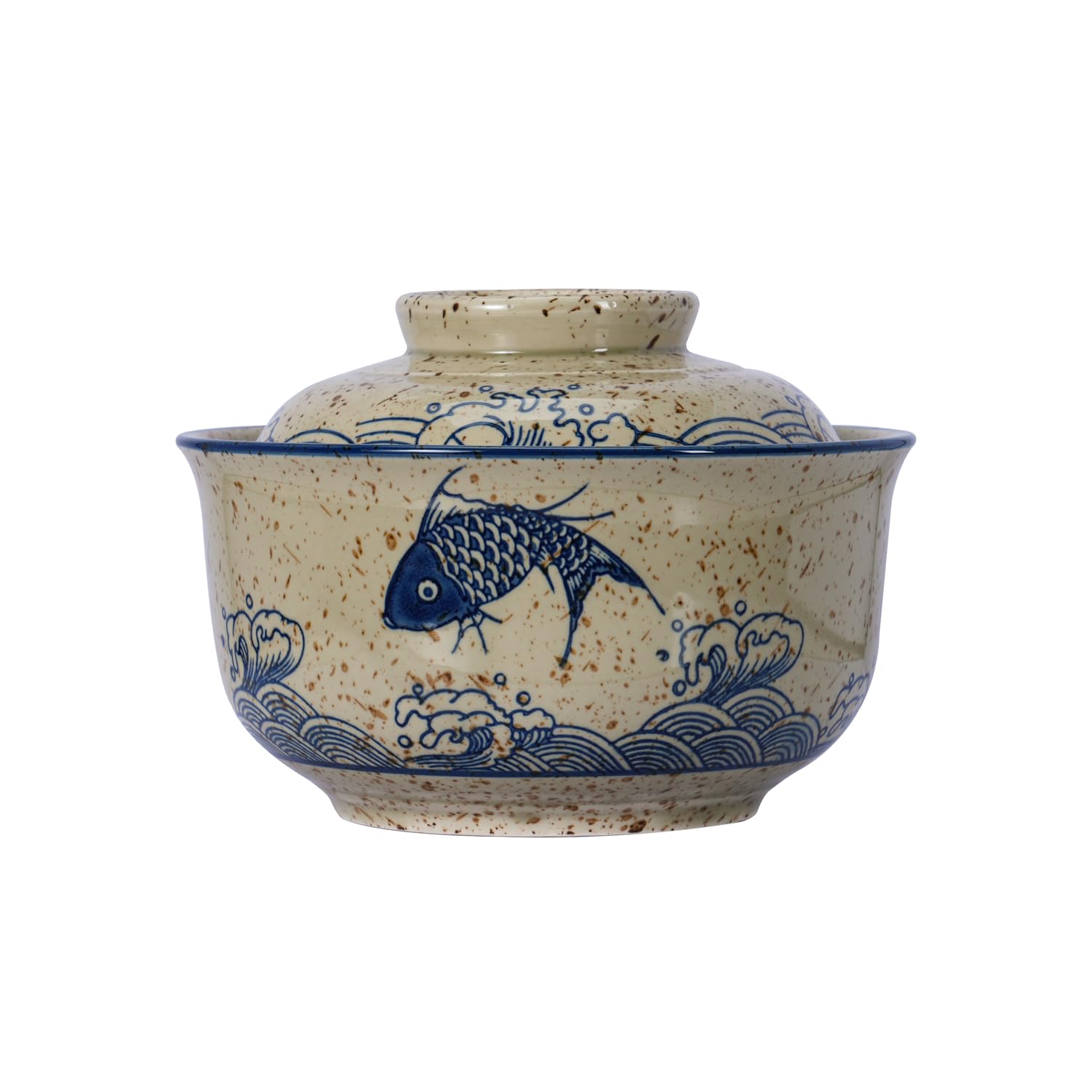 LLPUSLUO 8 inch Retro Ceramic Ramen Bowl with Lid,Japanese Style Personalized Dinnerware For Noodle Rice Porridge Soup Fruit Salad (8inch, A)