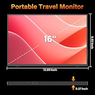 Portable Monitor 16 inch 2K QHD 2560X1600 450 Nits 106% sRGB 144 Hz HDR HDMI USB-C Travel Monitor for Laptop Mac PC Surface PS5 Xbox, External Display with Cover & Speakers, VESA Compatible