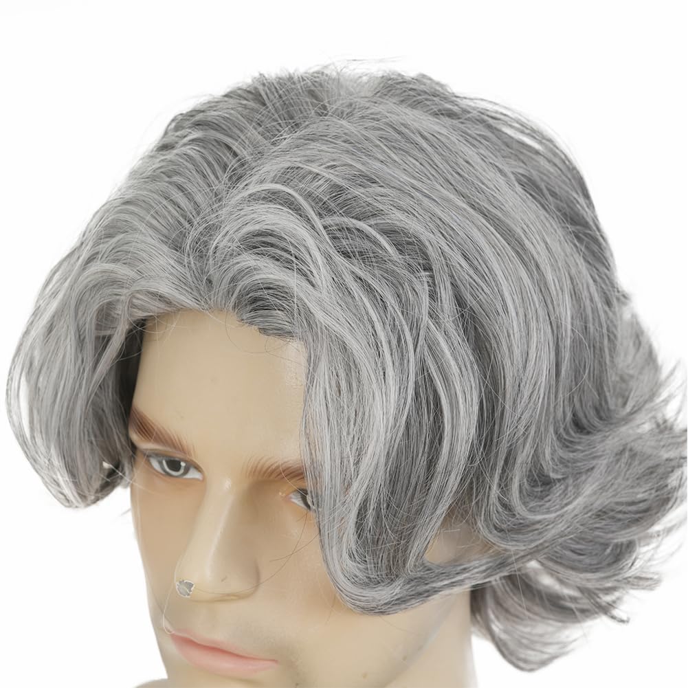 Mens Grey Short Wig Middle Part Natural Synthetic realistic Male Hair wig for Daily Use
