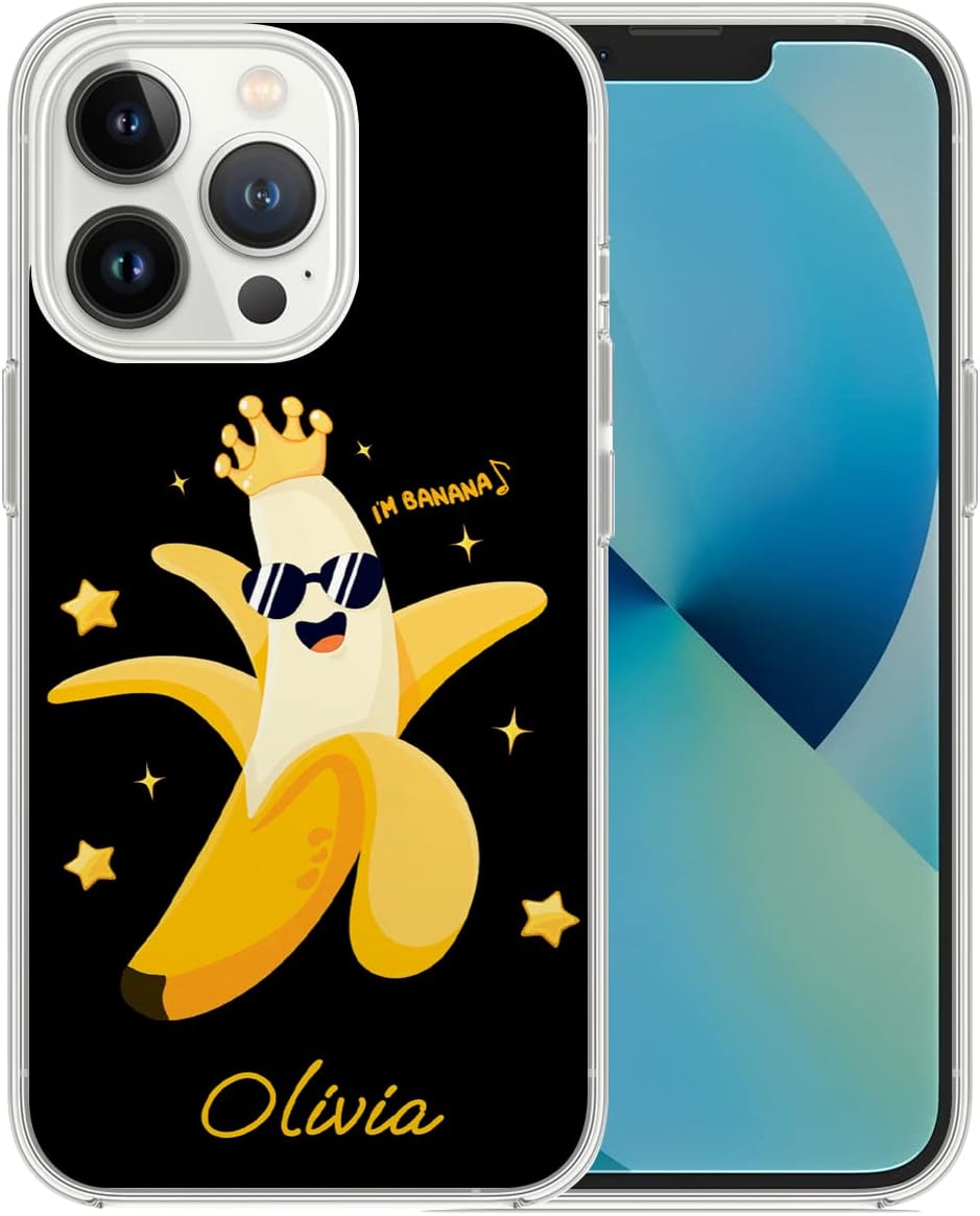 Somlatic Personalized Banana Phone Case Bananas Fruit Covers with Name Custom Phones Cases Cover Compatible with iPhone 14 13 12 11 XR X XS 8 7 Plus Mini Pro Max