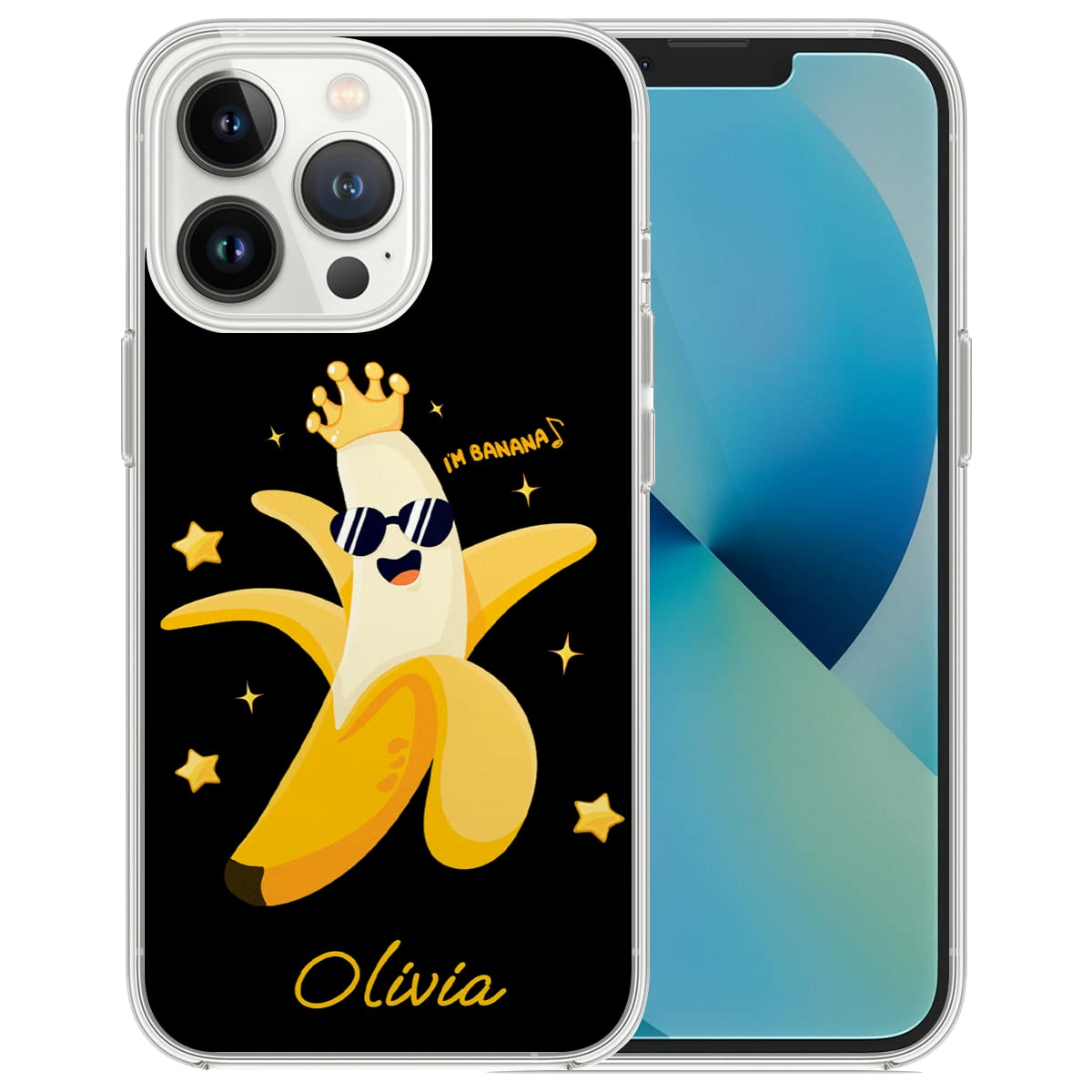 Somlatic Personalized Banana Phone Case Bananas Fruit Covers with Name Custom Phones Cases Cover Compatible with iPhone 14 13 12 11 XR X XS 8 7 Plus Mini Pro Max