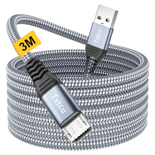 Txtcu Micro USB Cable 3m Long Micro Charger Cable Android Charging Cord Braided PS4 Controller Charge Cord Compatible for Samsung Galaxy S7/S5/J3/J5/J7 Huawei HTC LG PS4 Kindle Xbox Nexus Nokia