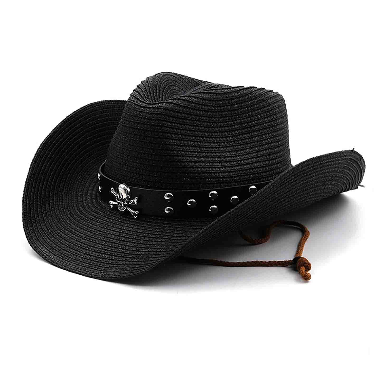 Generic Sombrero de Cowboy/Cowgirl de Paja Unisex Sombrero Vaquero Panamá con Banda, Sombrero de Playa de Verano, Sombrero de Occidental, Western Hat para Hombre Mujer