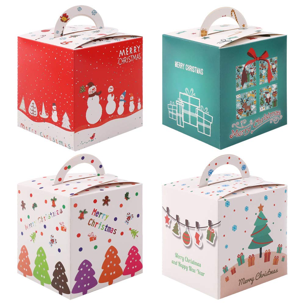 Christmas Candy Boxes 12 Pcs Christmas Treat Boxes Present Boxes DIY Party Favor Gift Boxes for Xmas Cupcake Sweets Kids Party Favor Bag with Santa Claus Christmas Tree Snowflakes Pattern Light