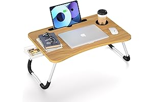 Foldable Lap Desk Wood: Ergonomic Portable Laptop Bed Tray with Storage Drawer