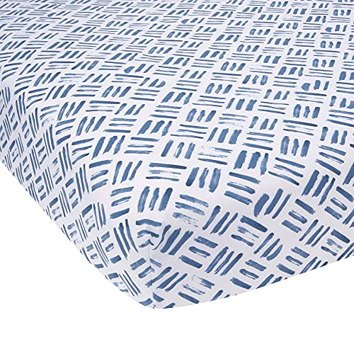 Image of Lambs & Ivy Signature Crosshatch Organic Cotton Navy Blue Fitted Crib Sheet