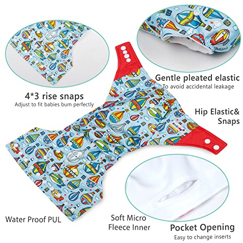 Image of Ambaby Cloth Diapers Combo Pack Quick Dry Comfort Gots Certified Free Size Button Adjustable, Washable, Reusable, Multilayered Cotton Pads And Boosters, Parachute And Animals Blue Printed - Pack Of 2
