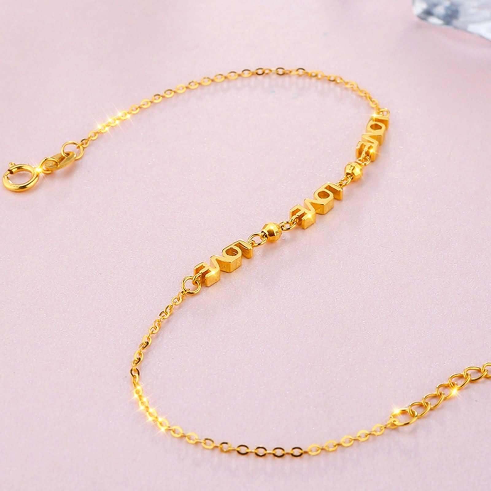 Pulseras de Mujer de Oro 9Kilates / 14Kilates / 18Kilates, Cadena con Letra LOVE, Cadena Extensible 16 CM + 5 CM, Pulsera de Oro de Mujer Ajustable