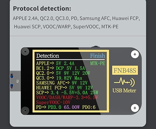 Miniatura 6 de Probador USB FNB48S PD Gatillo Voltímetro Amperímetro Corriente y Voltímetro Probador USB QC4 + PD3.0 2.0 PPS Protocolo de Carga Rápida Prueba de